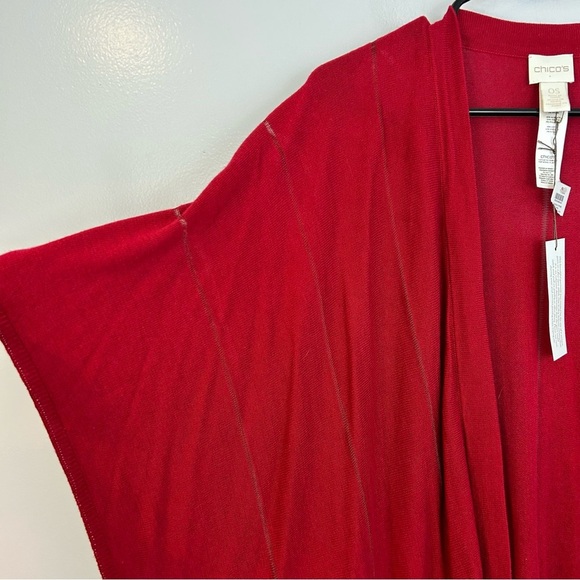 NWT Chico's Red Shadow Stripe Ruana Shawl/Covering Long Cardigan Sweater O/S - Picture 3 of 13